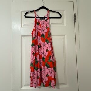 Fighting Eel Pink Floral Halter Dress on Red - NWOT